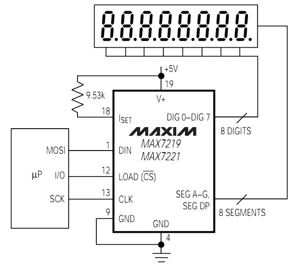 Типовая схема включения MAX7219