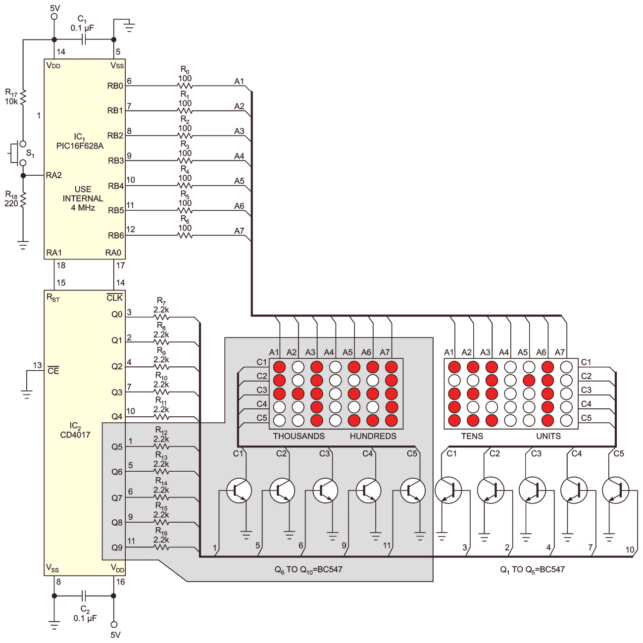 Use an LED matrix horizontally Circuit Diagram