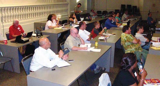 A group of prospective amateurs meets at a license-examination testing session