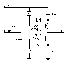 Вариант схемы преобразователя напряжения применяемой в случае использования ЖК индикатора с рабочим напряжением 5 В.