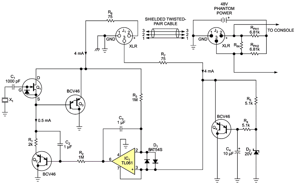 Condenser microphone uses dc-coupled impedance converter