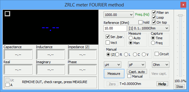 Окно измерителя ZRLC