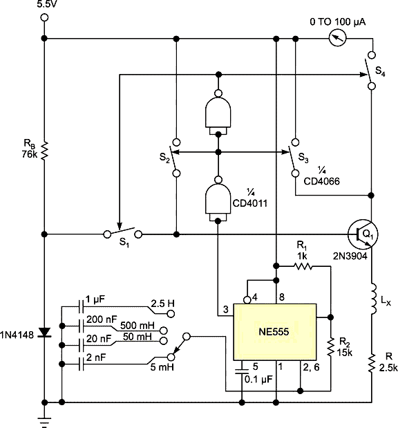 Use a transistor and an ammeter to measure inductance