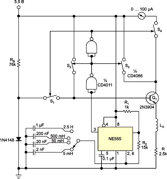 Измерение индуктивности с помощью транзистора и амперметра