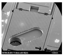 SEM of a MEMS device fabricated using two sided DRIE etching technology on an SOI wafe