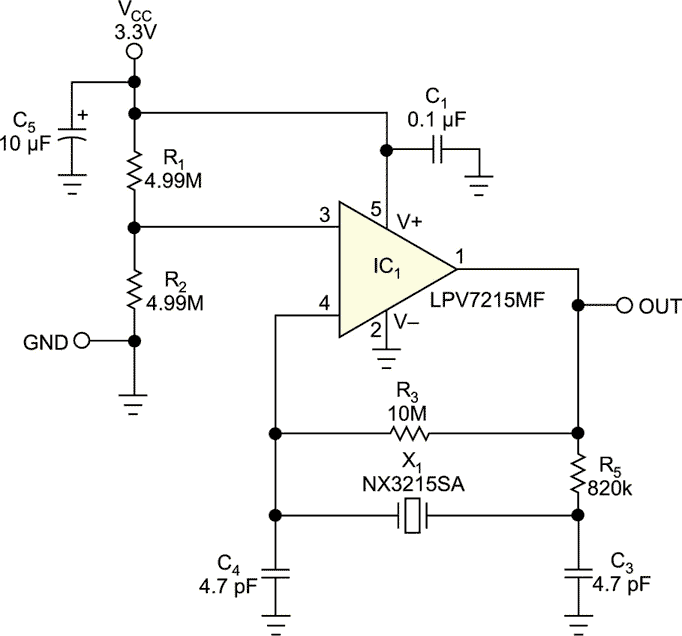Crystal-oscillator circuit is ultralow power