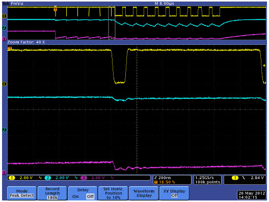 The narrow CLOCK pulse that writes a logical 1 is seen here.