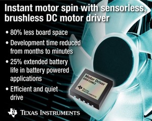 TI introduces new sensorless, brushless DC motor driver DRV10963