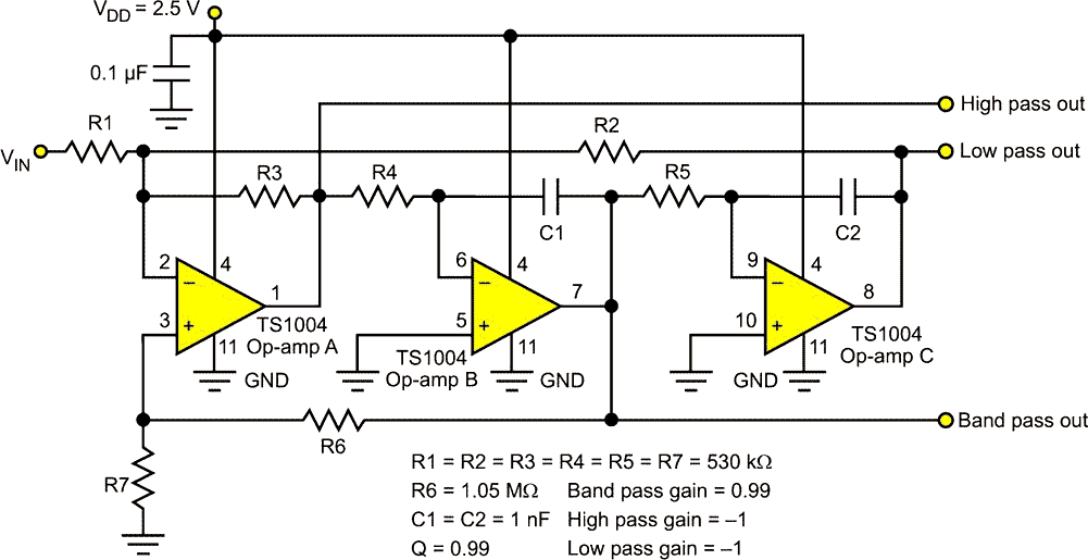 Second-order State Variable Filter consumes less than 3 uA