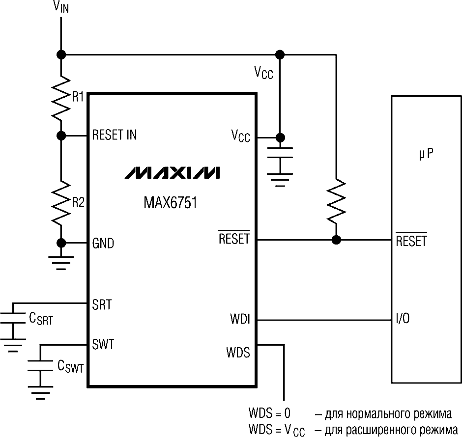 Время тайм-аута оконного сторожевого таймера MAX6751 устанавливается двумя конденсаторами