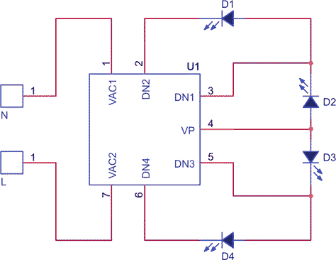 Схема подключения светодиодов к 4-ваттному драйверу в модуле SMJPA3020120