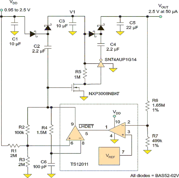 Single-Cell Regulated Charge Pump Draws Low Quiescent Current