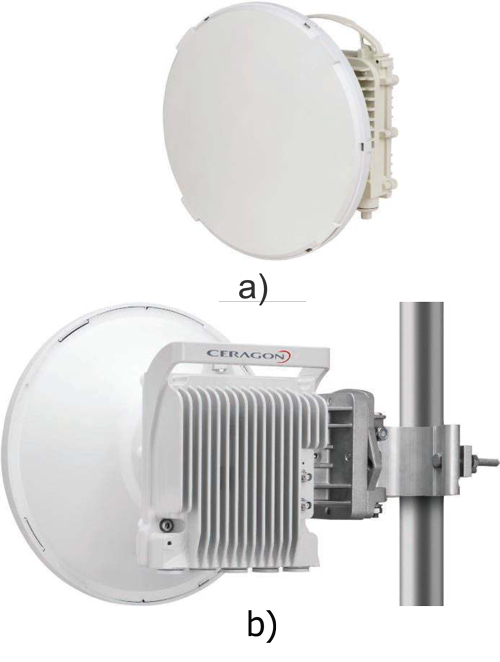 Small-cell backhaul units are very compact and mounted next to the small-cell structure on a light pole or other facility. Siklu's Etherhaul 1200T operates in the 71- to 76-GHz E band and provides up to 1-Gbit/s data rates (a)