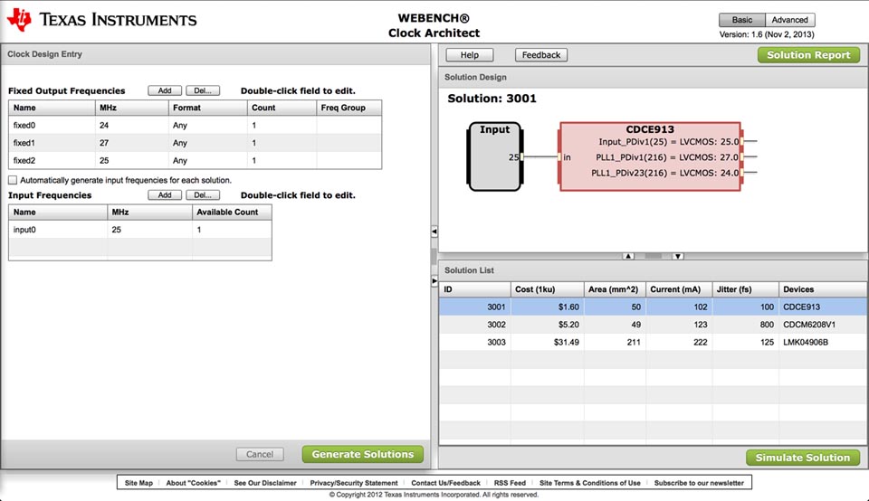 Texas Instruments - WEBENCH Clock Architect