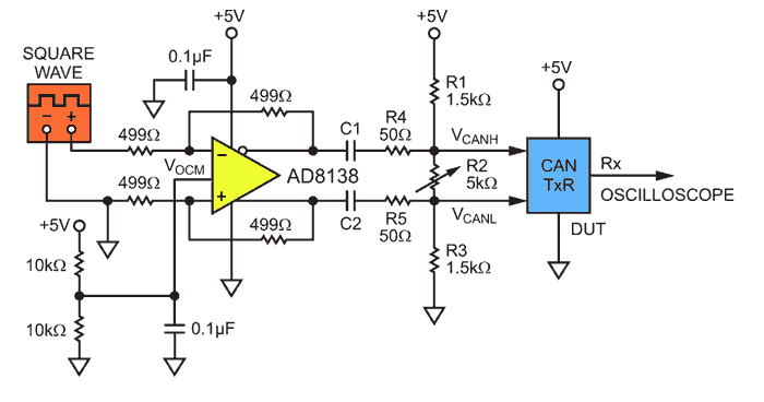 Simple Circuit Provides Adjustable CAN-Level Differential-Output Signal