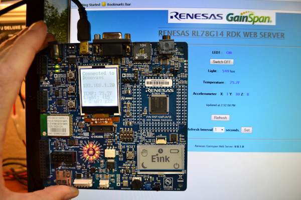 Renesas RL78G14 Demonstration Kit - Sensor reading and board control over the Internet.