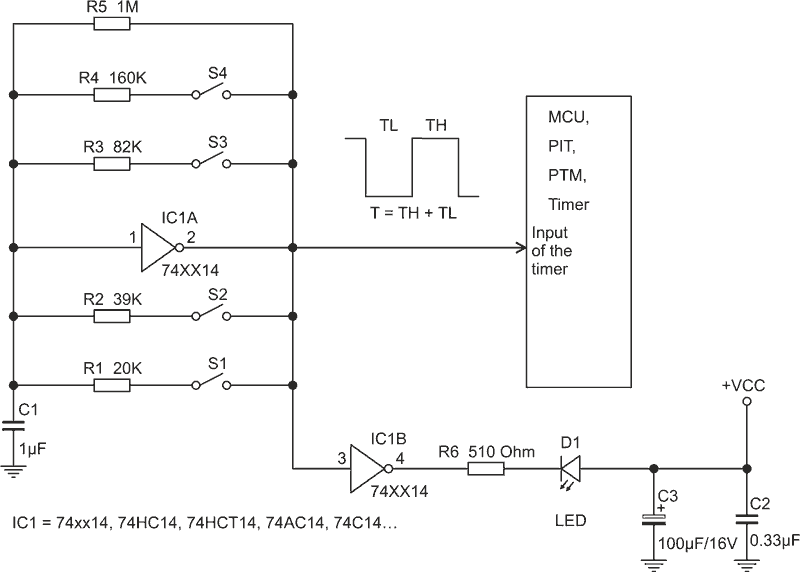 Single inverter with Schmitt is serving many contact sensors