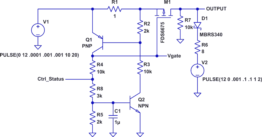 Solid-state circuit breaker for microcontrollers LT Spice model schematic.