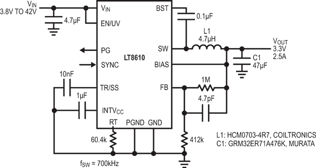 Design Notes: 42 V 2.5 A Synchronous Step-Down Regulator with 2.5 μA Quiescent Current