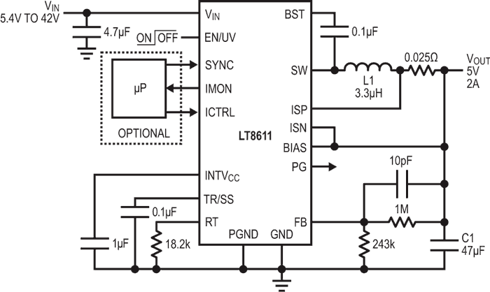 Design Notes: 42 V 2.5 A Synchronous Step-Down Regulator with 2.5 μA Quiescent Current
