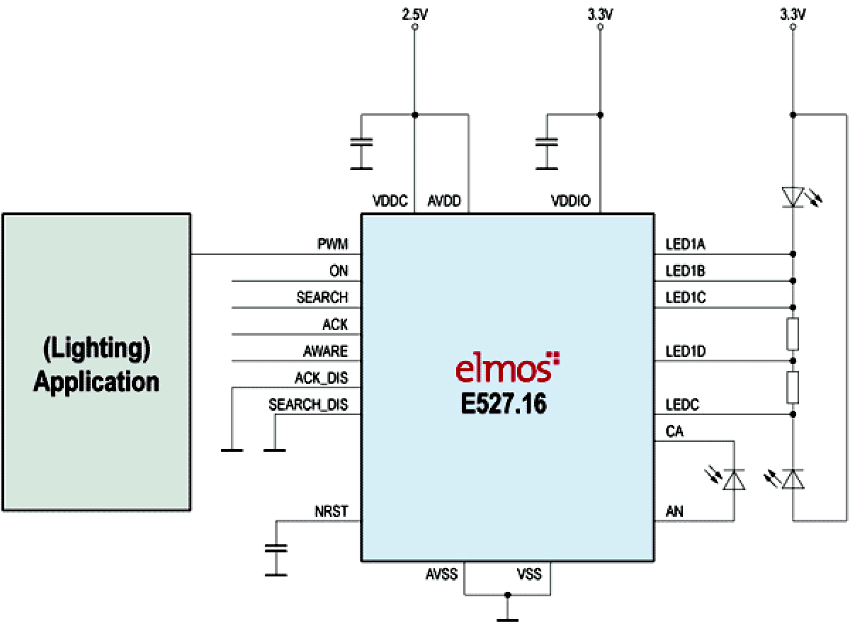 Elmos - Схема включения микросхемы HALIOS E527.16