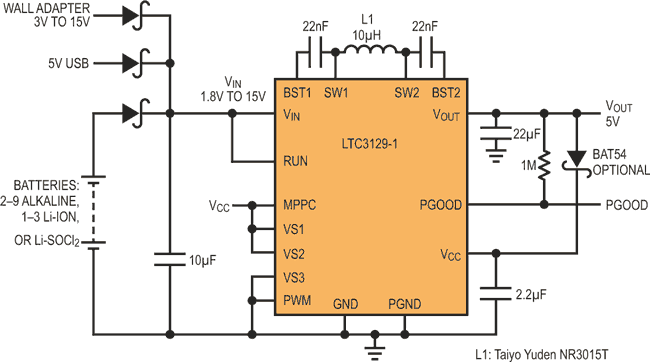 15 V Buck-Boost Converters with Ultralow 1.3 μA Quiescent Current