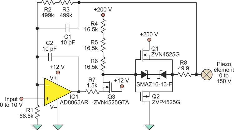 Specialized Circuit Drives 150-V Piezoelectric Motor