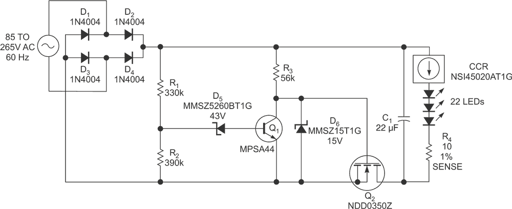 An improved offline driver lights an LED string