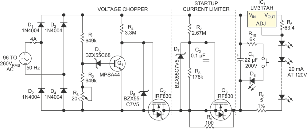 An improved offline driver lights an LED string