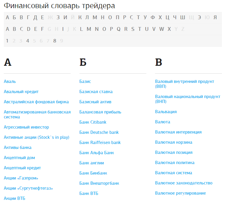 Финансовый словарь трейдера