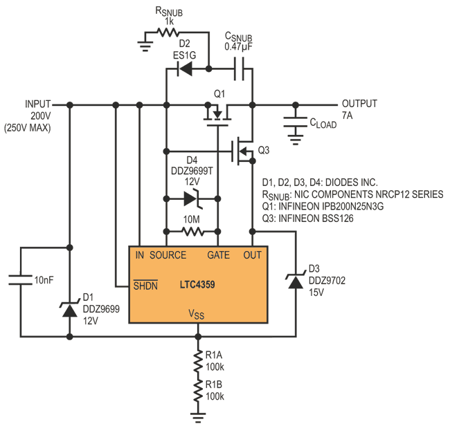 Ideal Diode Combines 200 V Busses