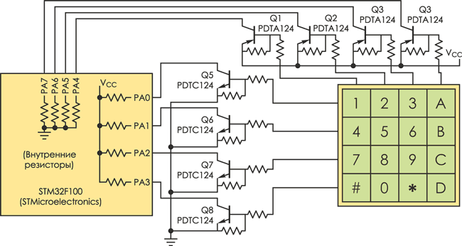 Простая схема заменяет программный опрос матричной клавиатуры