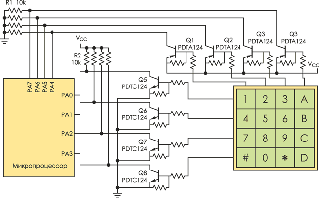 Простая схема заменяет программный опрос матричной клавиатуры