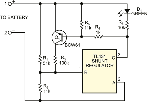Shunt regulator monitors battery voltage