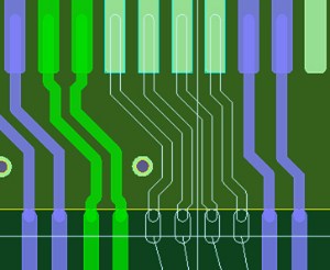 During routing with the Track/Route Differential Pair/Bundle Route command, the track width changes automatically on the boundary of a rule area.