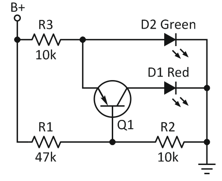 Voltage indicator transitions between colours