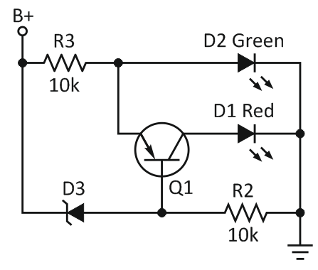 Voltage indicator transitions between colours