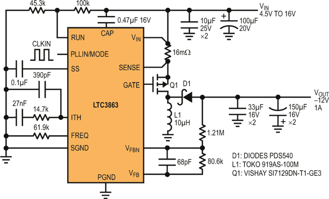 Inverting DC/DC Controller Converts a Positive Input to a Negative Output with a Single Inductor