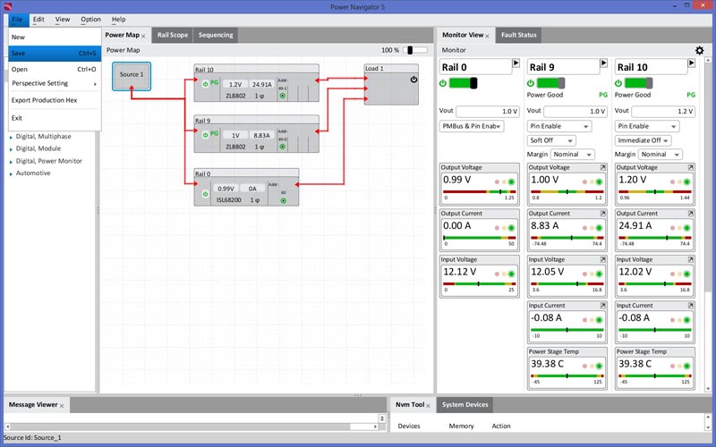 Intersil's PowerNavigator window