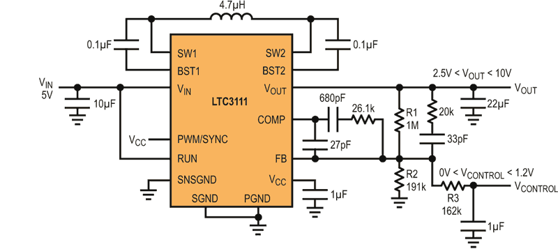 1.5 A Monolithic Buck-Boost DC/DC Converter with Up to 95% Efficiency Features 2.5 V-15 V Input and Output Voltage Ranges