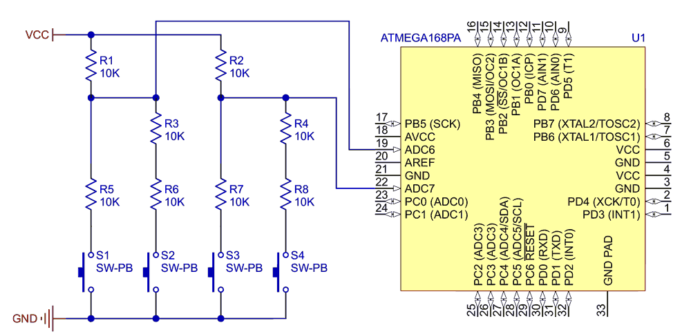 Использование АЦП микроконтроллера в качестве интерфейса клавиатуры