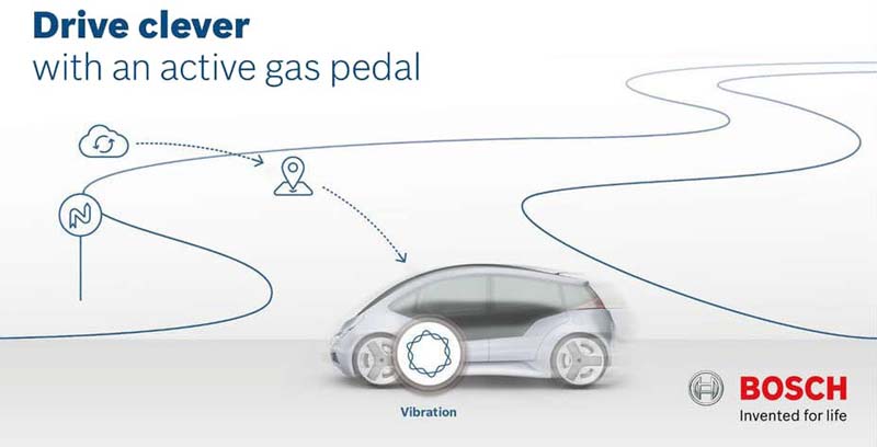 Gas pedal provides haptic feedback