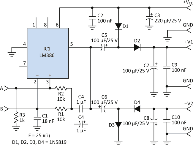 Сравнение микросхем NE555 и LM386 при использовании в безиндуктивных DC/DC преобразователях