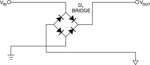 Simple reverse-polarity-protection circuit has no voltage drop