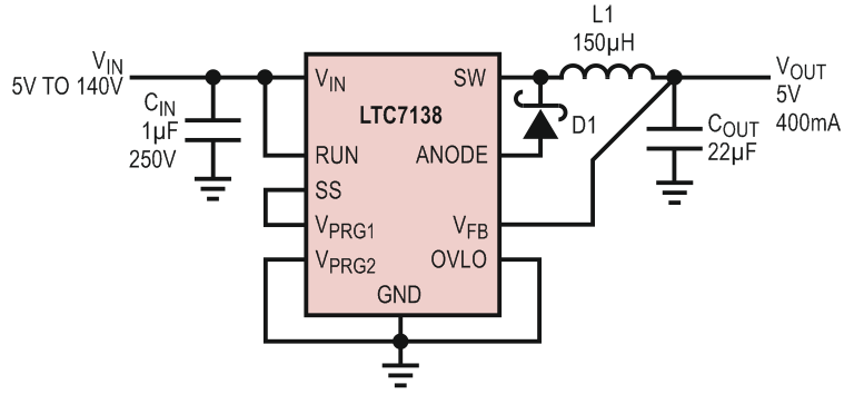 Robust 140 V VIN, 400 mA Step-Down Regulator for Industrial, Telecom and Automotive Environments