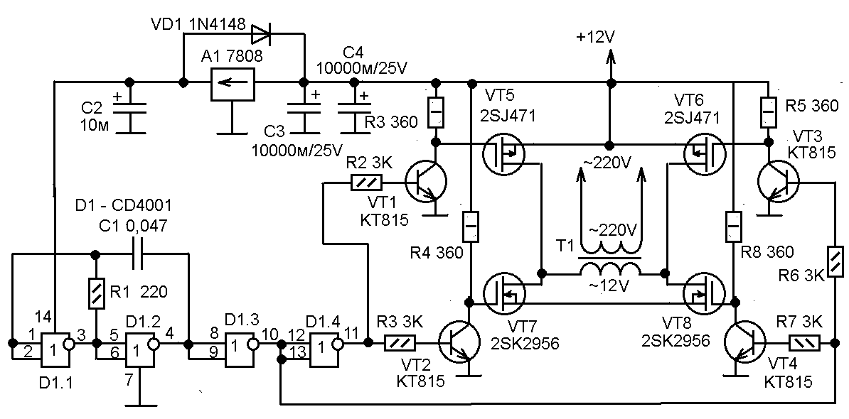 Как сделать инверторы (преобразователи) 12-220 В