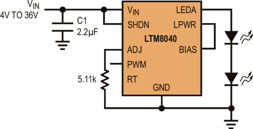 μModule LED Driver Integrates All Circuitry, Including the Inductor, in a Surface Mount Package