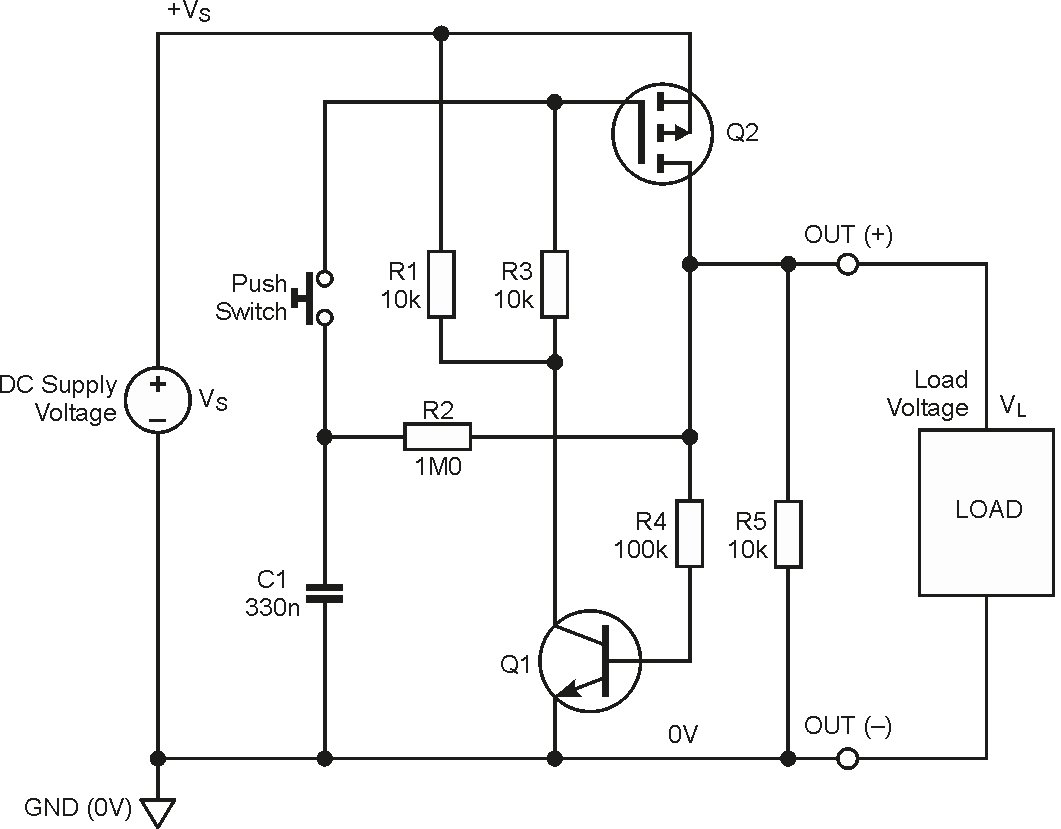 Latching power switch uses momentary pushbutton