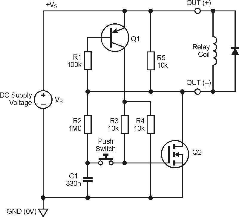 Latching power switch uses momentary pushbutton