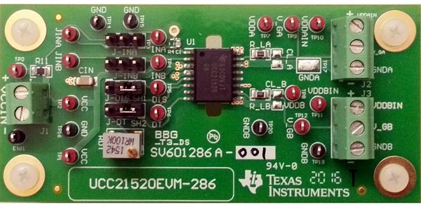 Плата оценочного модуля UCC21520EVM-286 для двухканального изолированного драйвера затворов UCC21520